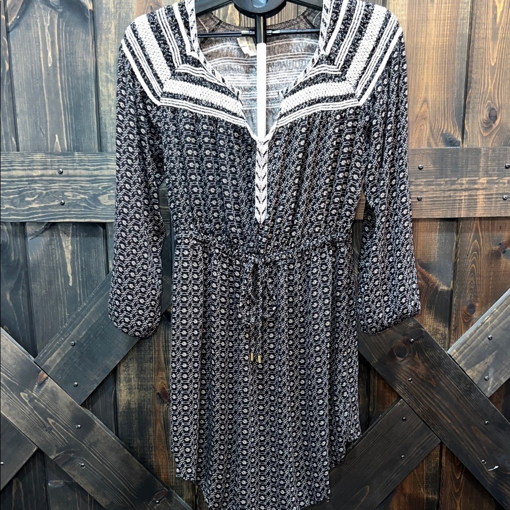 Anthropologie Holding Horses Black Mojave Peasant Dress M Embroidered Smock Boho